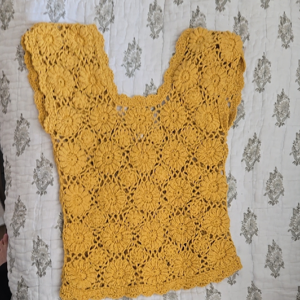 Yellow Crochet Floral Top Free People